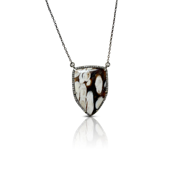 Petrified Peanut Wood Shield Charm Necklace