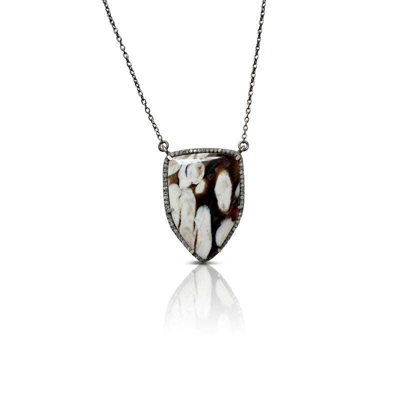 Petrified Peanut Wood Shield Charm Necklace