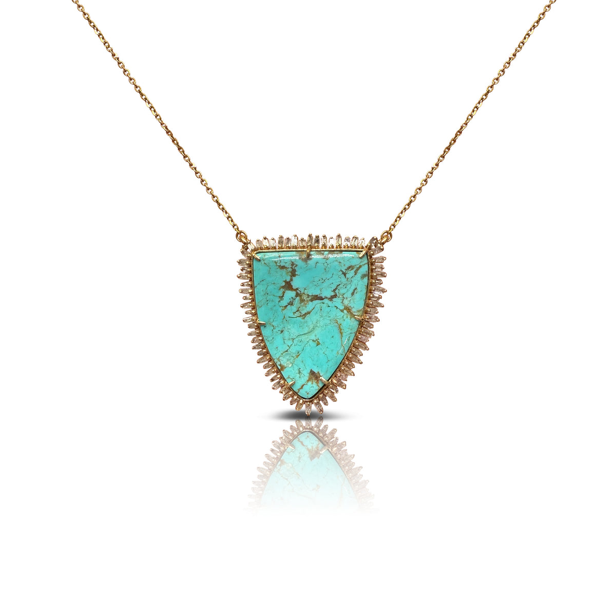 14k Sonoran Turquoise Baguette Shield Necklace