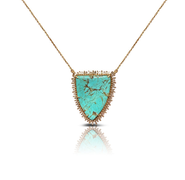 14k Sonoran Turquoise Baguette Shield Necklace