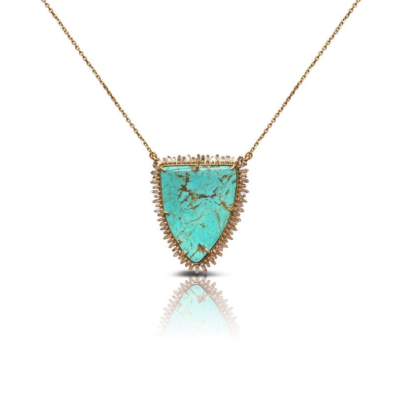 14k Sonoran Turquoise Baguette Shield Necklace
