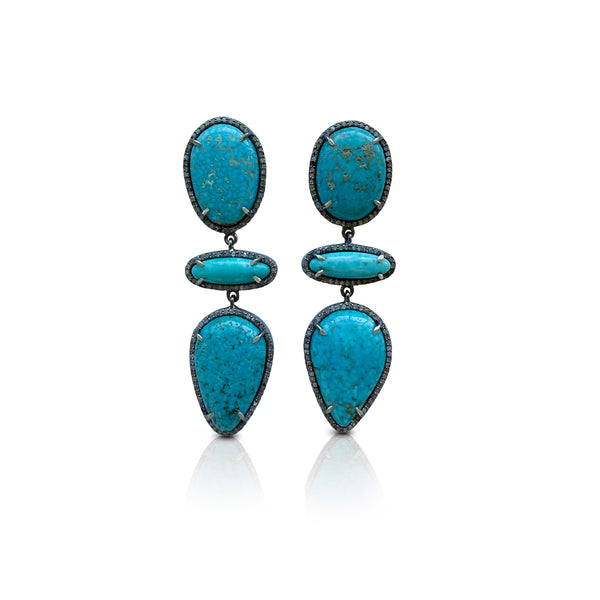 Kingman Turquoise Triple Drop Earrings 4