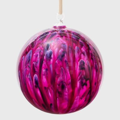 Feather paint large glass balls, magenta, set of two