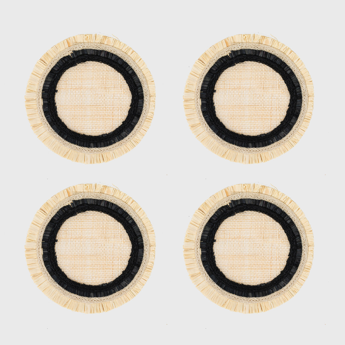 Ruffle edge straw coasters, black