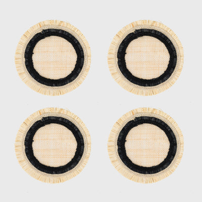 Ruffle edge straw coasters, black