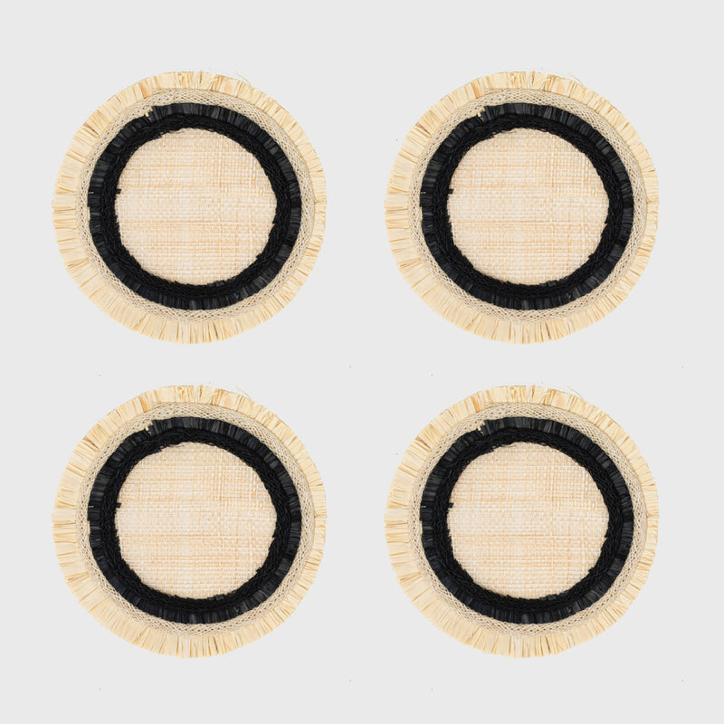 Ruffle edge straw coasters, black
