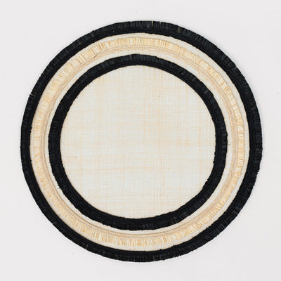 Ruffle edge straw placemat, black, set of four