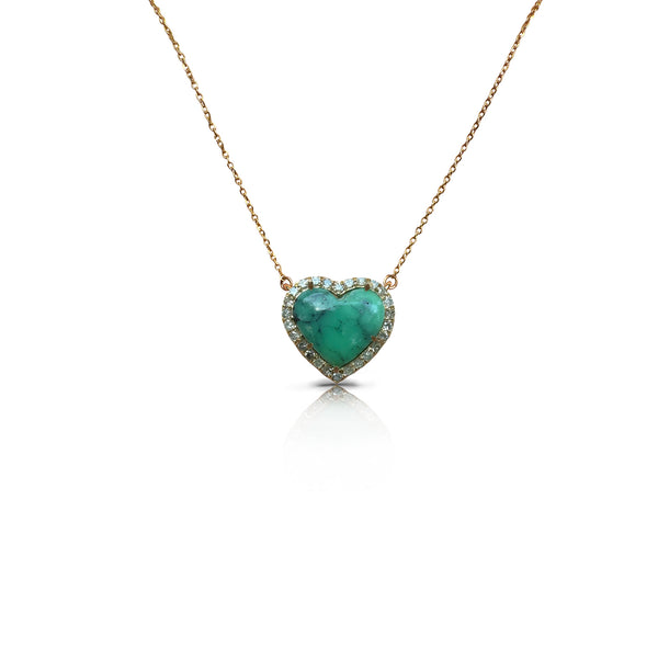 14k Mini Black Bridge Variscite Heart Necklace