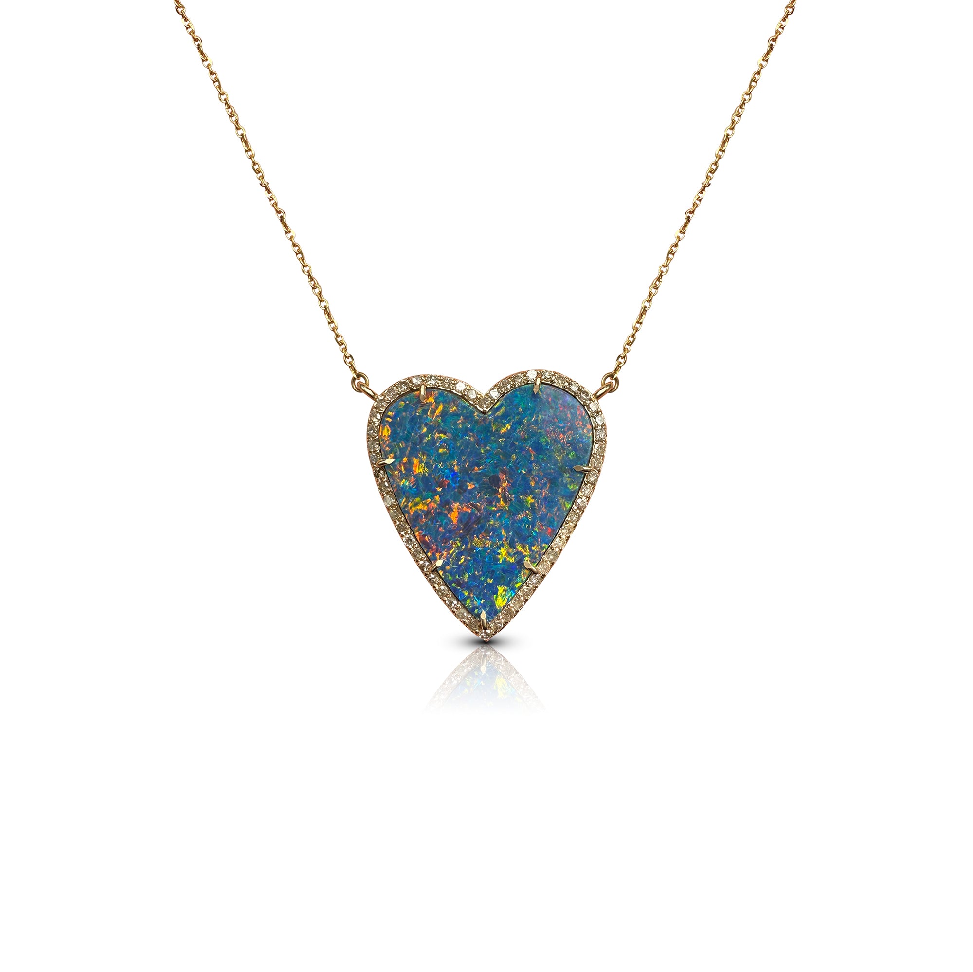 14k Boulder Opal Heart Diamond Necklace