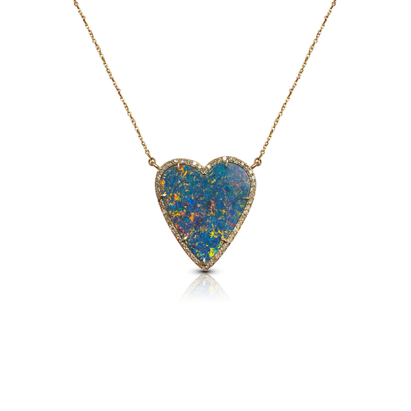 14k Boulder Opal Heart Diamond Necklace