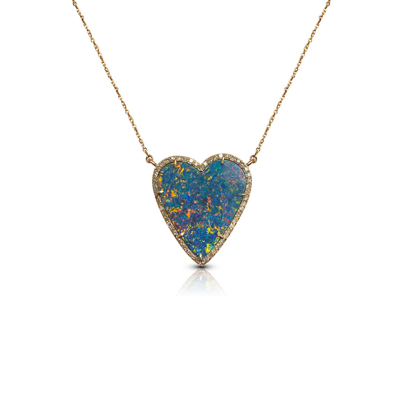 14k Boulder Opal Heart Diamond Necklace