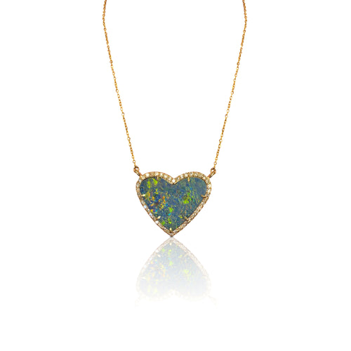 14k Boulder Opal Heart Diamond Necklace