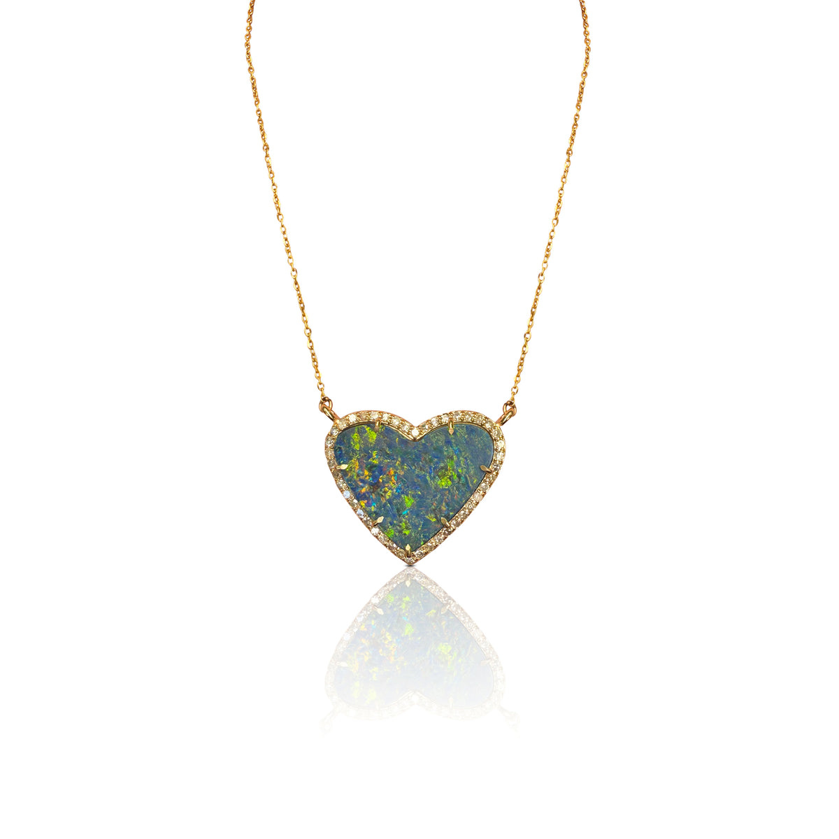 14k Boulder Opal Heart Diamond Necklace