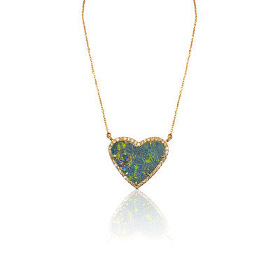 14k Boulder Opal Heart Diamond Necklace