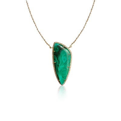 14k Chrysocolla Elongated Teardrop Diamond Necklace