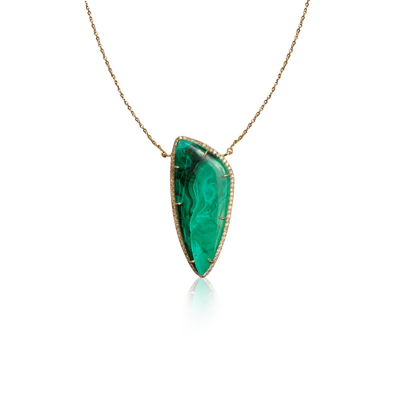 14k Chrysocolla Elongated Teardrop Diamond Necklace