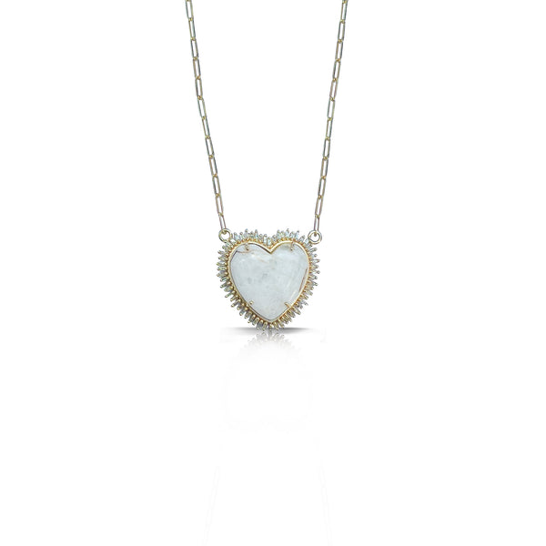 14k Small White Buffalo Heart Baguette Necklace
