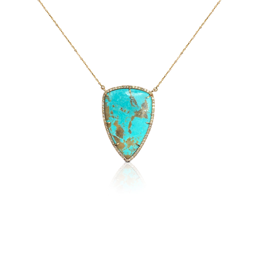 14k Sonoran Blue Turquoise Shield Diamond Necklace