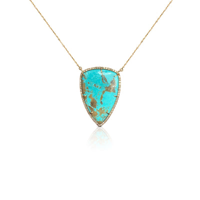 14k Sonoran Blue Turquoise Shield Diamond Necklace