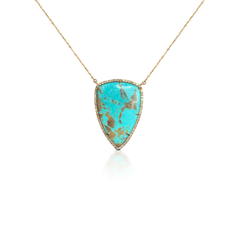 14k Sonoran Blue Turquoise Shield Diamond Necklace