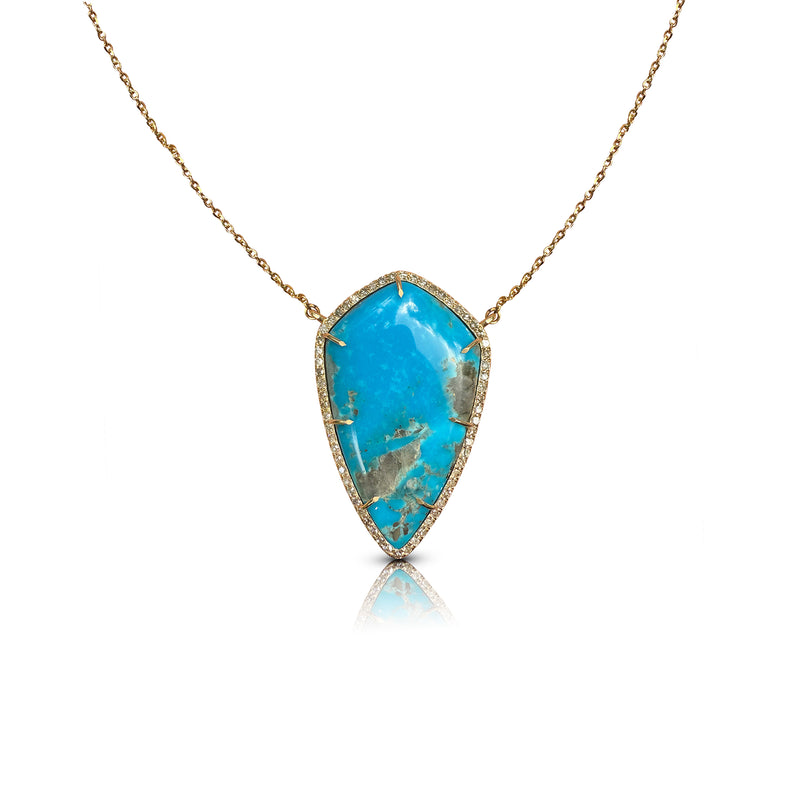 14k Sonoran Blue Turquoise Elongated Tear Drop Necklace