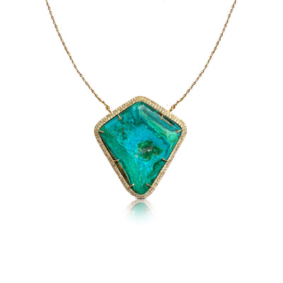 14k Chrysocolla Kite Diamond Necklace