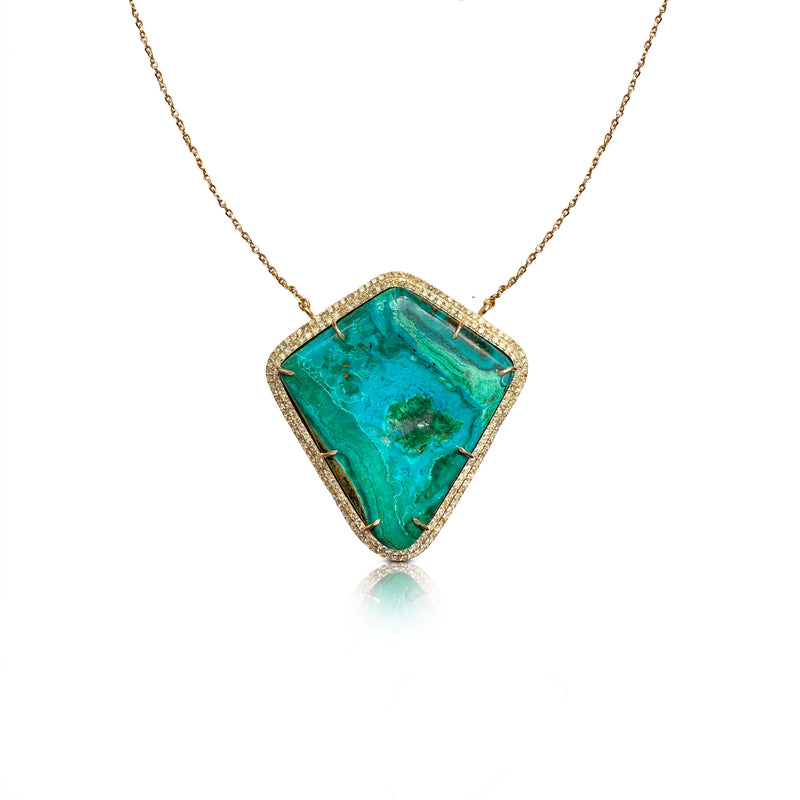 14k Chrysocolla Kite Diamond Necklace