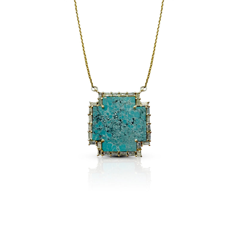 14k Mini Turquoise Cross Necklace