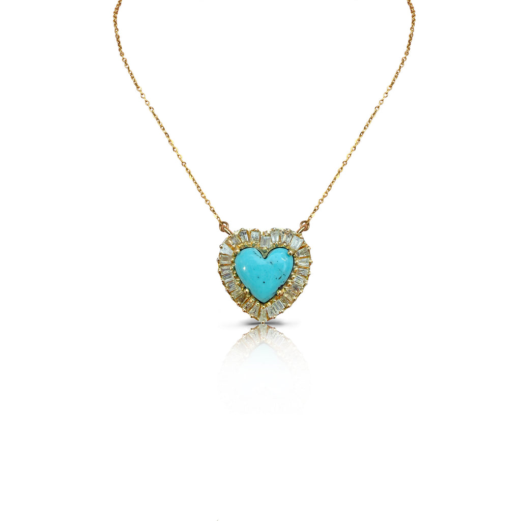 14k Small Turquoise Baguette Heart Necklace