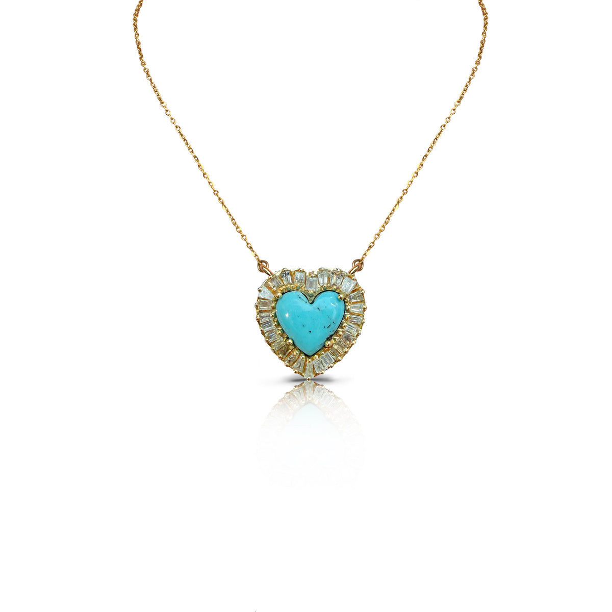 14k Small Turquoise Baguette Heart Necklace