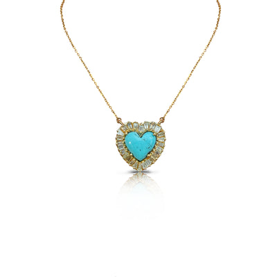 14k Small Turquoise Baguette Heart Necklace