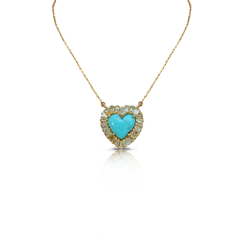 14k Small Turquoise Baguette Heart Necklace
