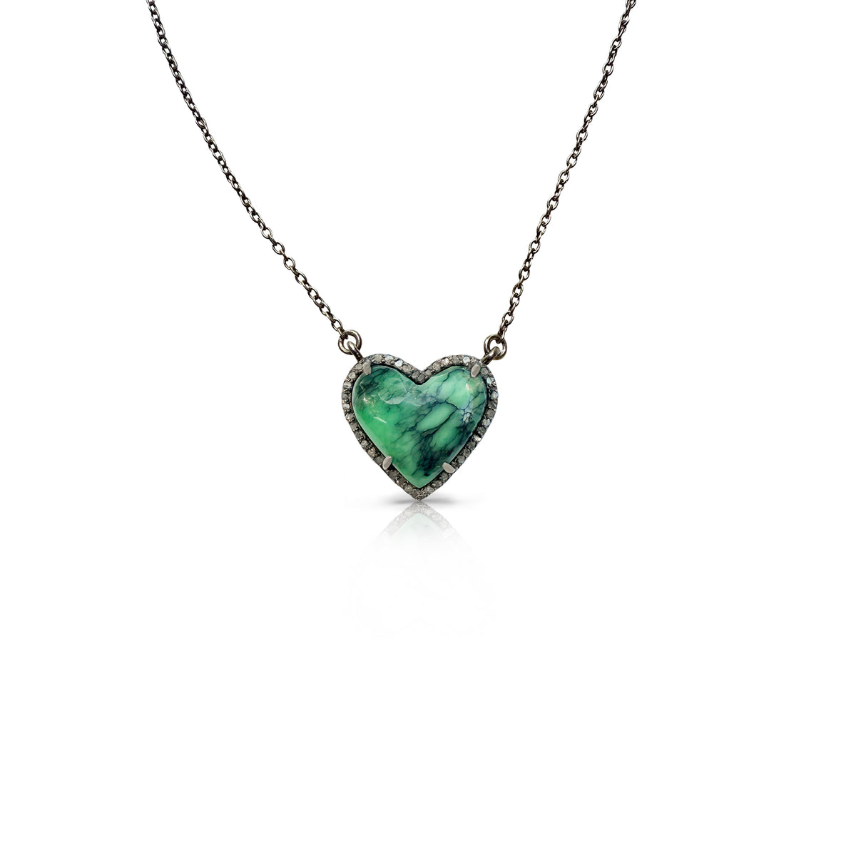 Black Bridge Variscite  Heart Charm Necklace