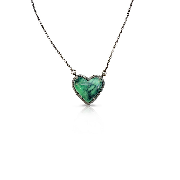 Black Bridge Variscite  Heart Charm Necklace
