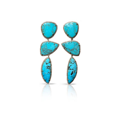 14k Kingman Turquoise Triple Drop Earrings