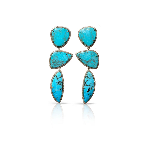 14k Kingman Turquoise Triple Drop Earrings