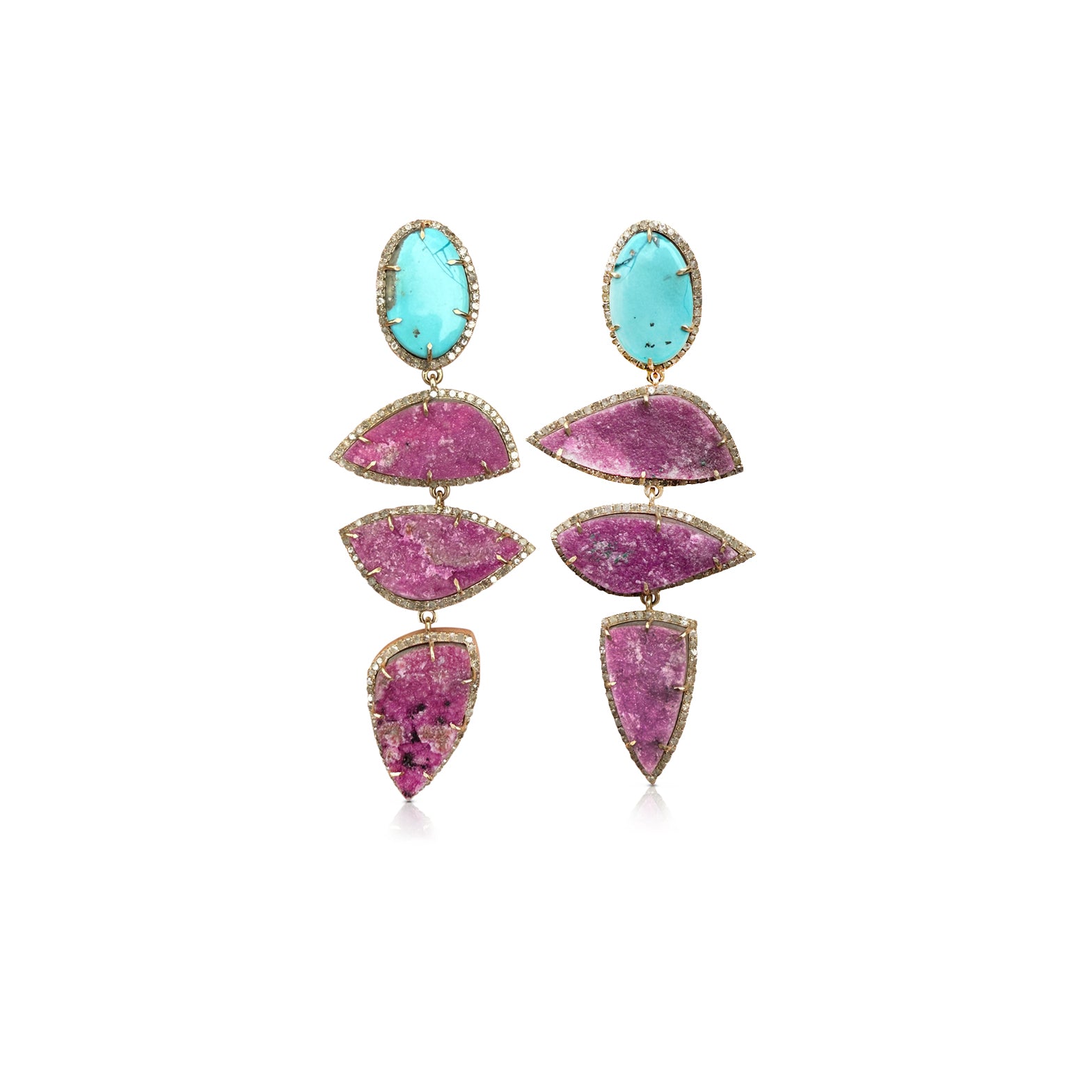 14k Turquoise and Cobalto Qaudri Drop Earrings