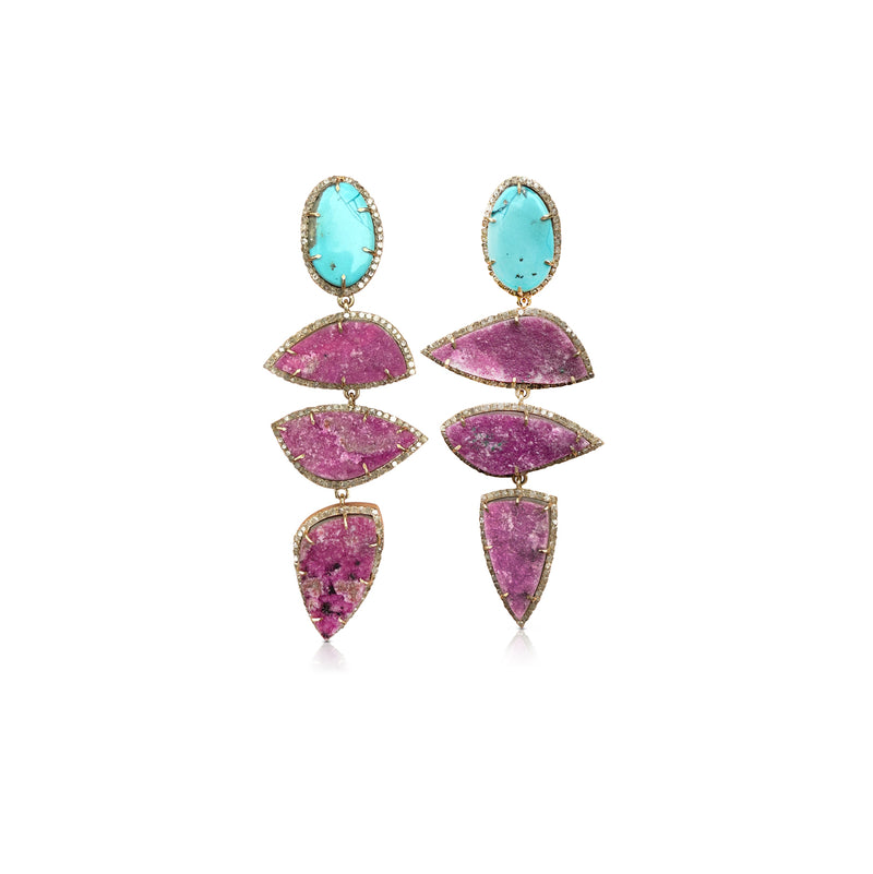 14k Turquoise and Cobalto Qaudri Drop Earrings