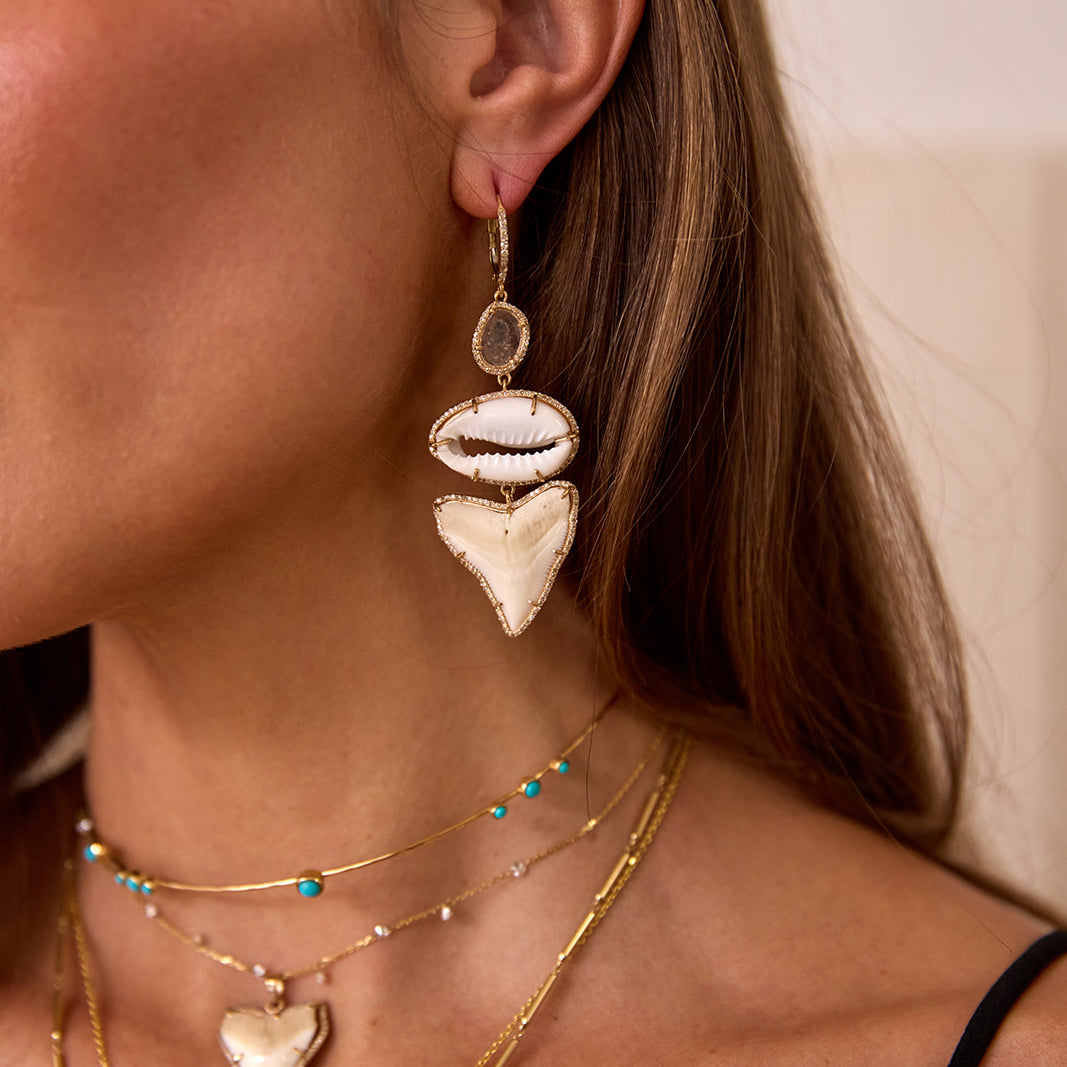 14k Sliced Diamond Cowrie Sharks Teeth Earrings