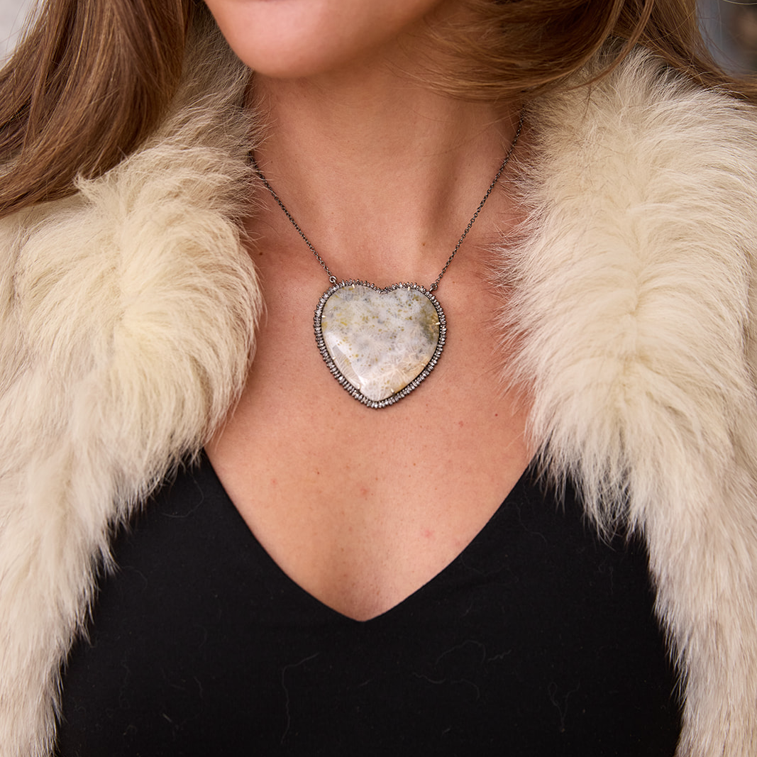 Large Agate Heart Pendant Necklace