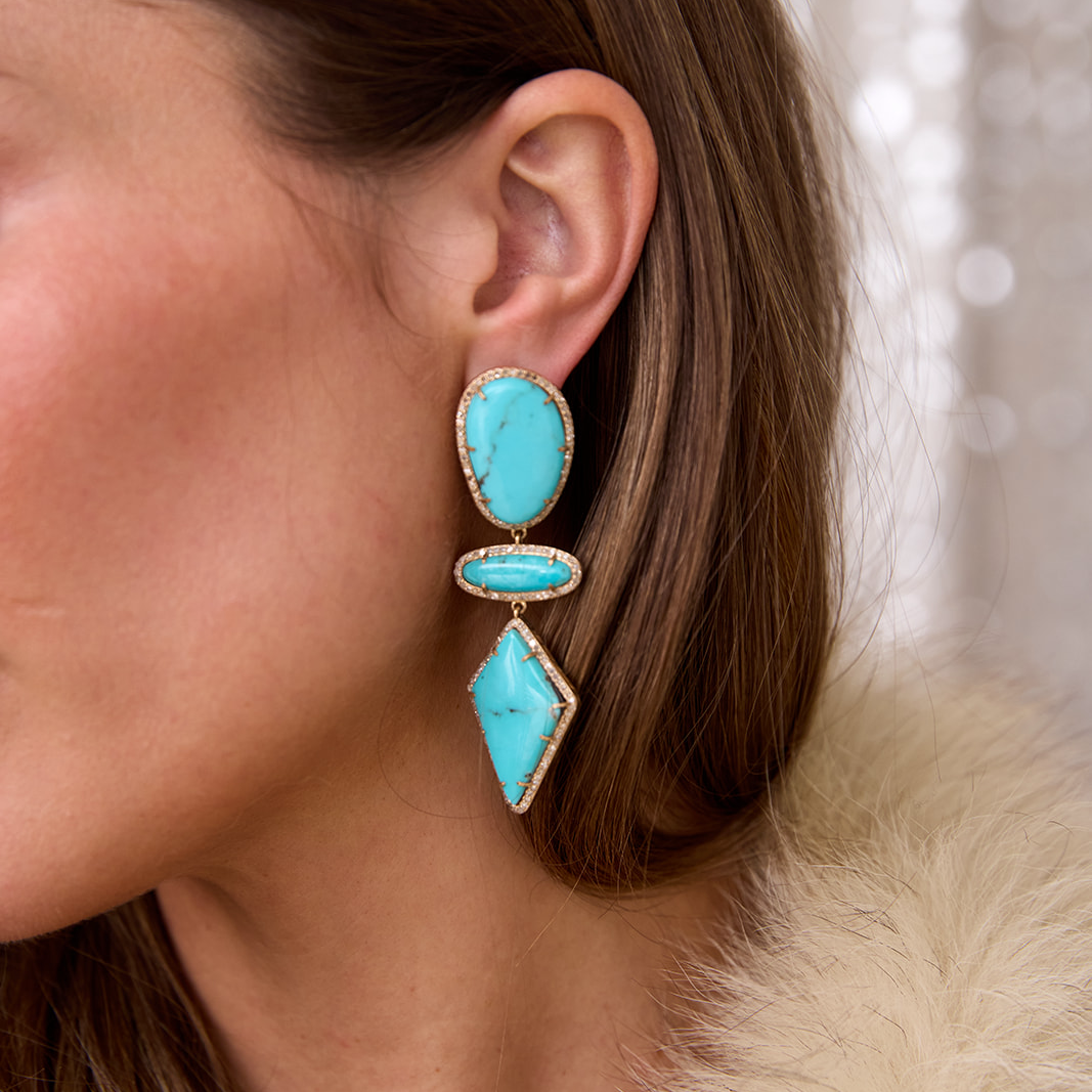 14k Glacier Blue Turquoise Triple Drop Earrings