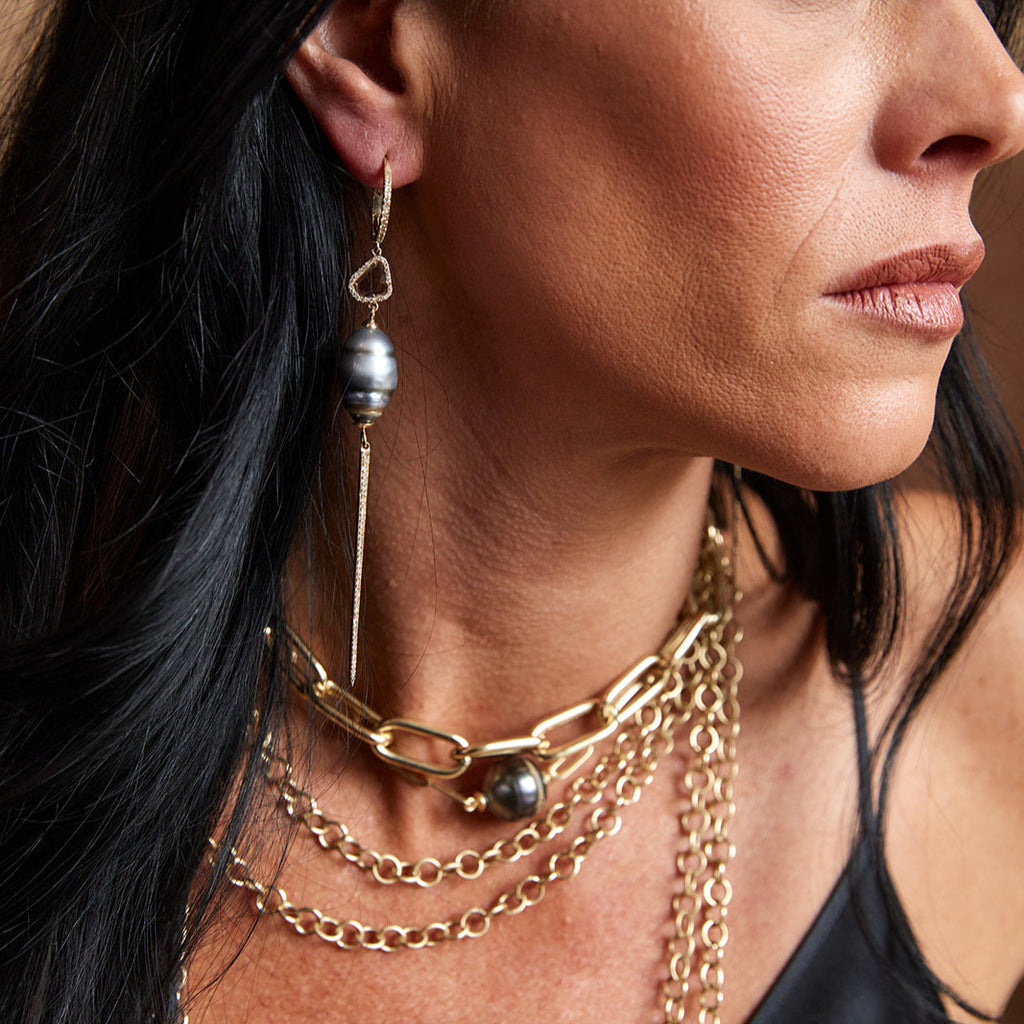 Tahitian Pearl and Diamond 14k Drop Earrings