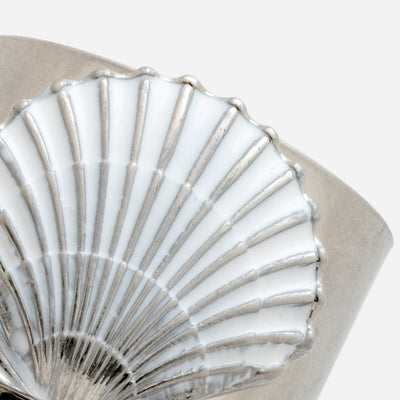 Painted shell napkin rings,  white, set of two