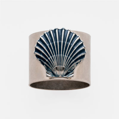 Painted shell napkin rings, blue, set of two