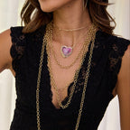 14k Pink Cobalt Calcite Baguette Heart Necklace