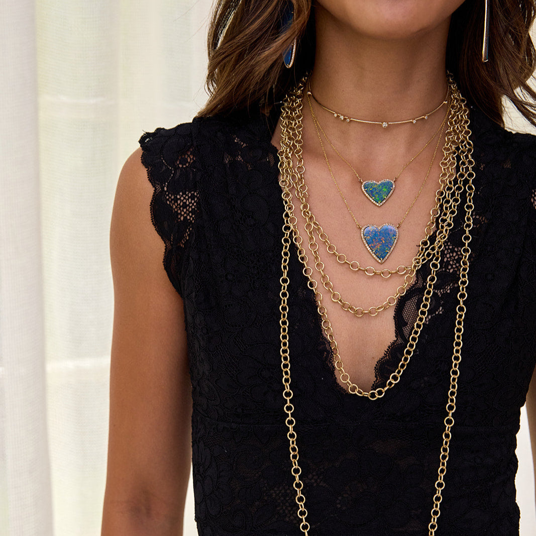 14k Boulder Opal Heart Diamond Necklace