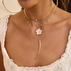 14k Mother of Pearl Flower Bezel Diamond Charm