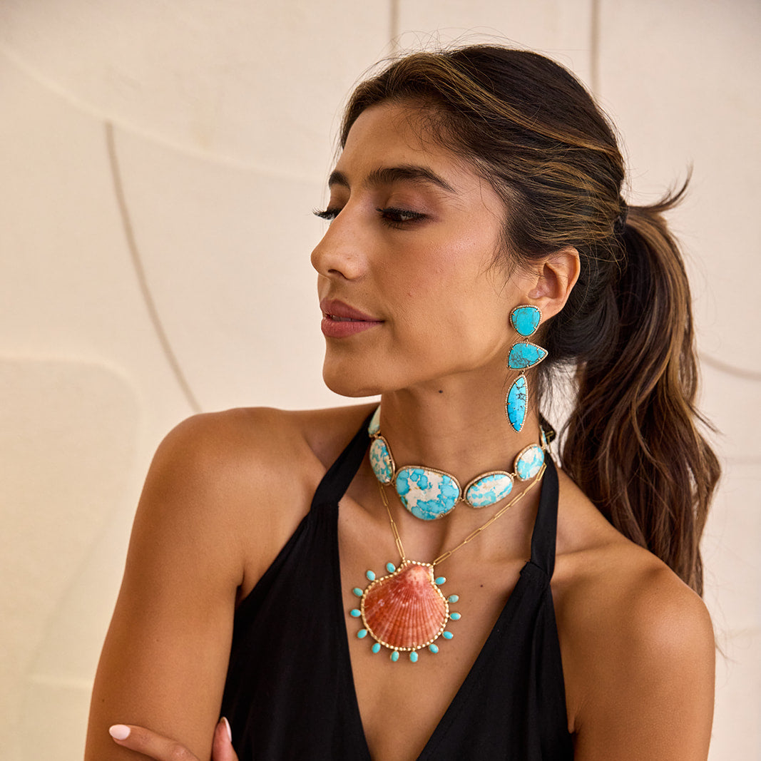 14k Kingman Turquoise Triple Drop Earrings