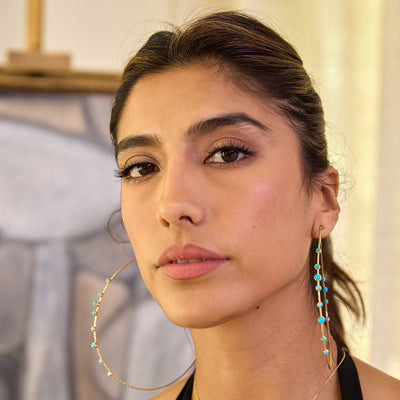 14k Turquoise Large Hammered Wire Hoops