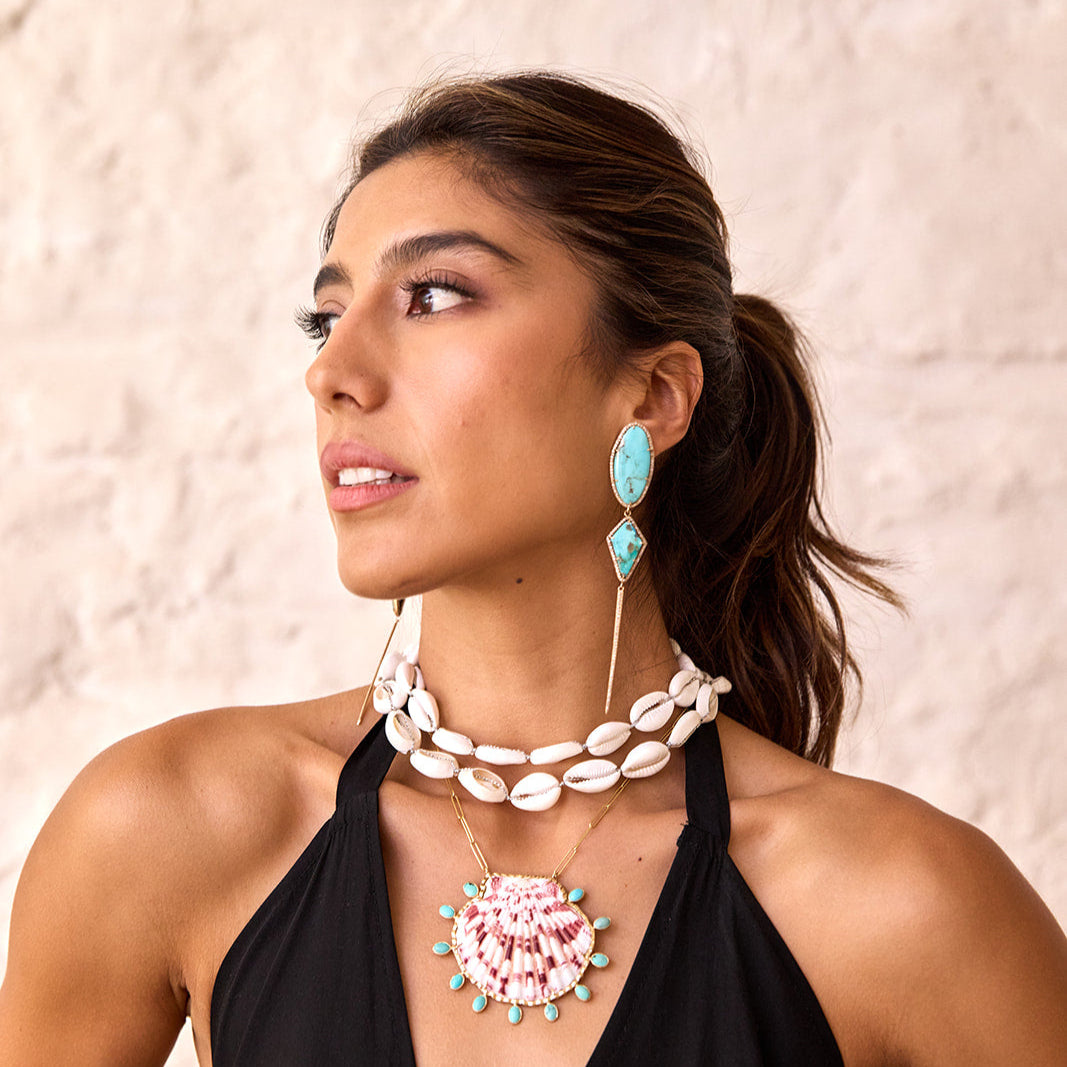 14k Turquoise Double Drop Earrings with Spike
